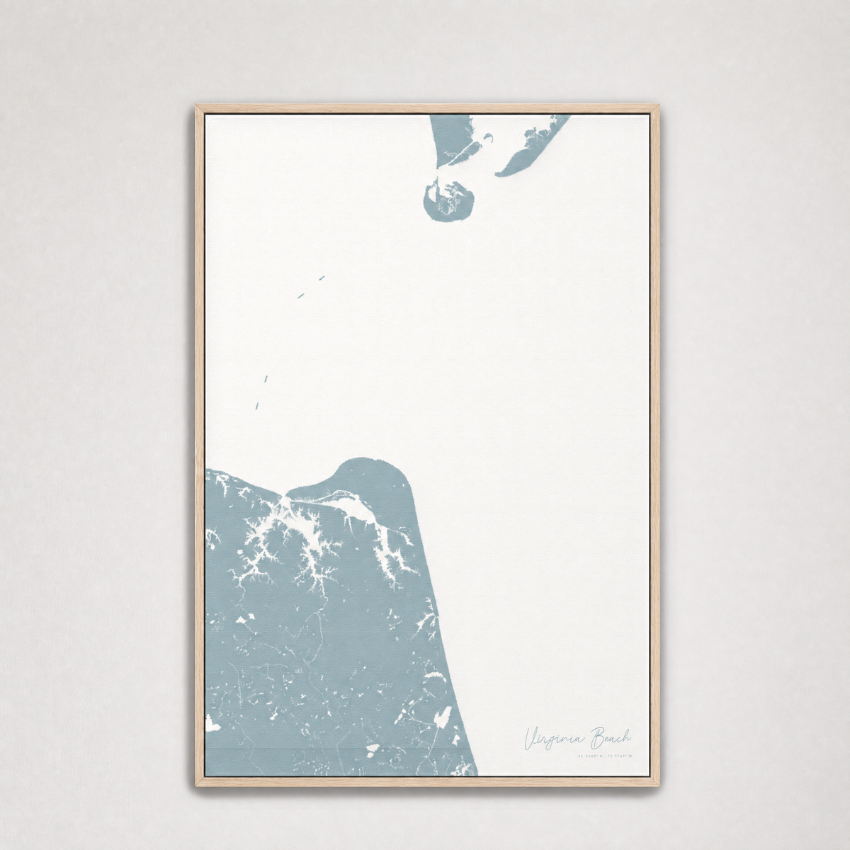 Virginia Beach Coastal Map — Canvas Vertical — soft-blue, Light Wood