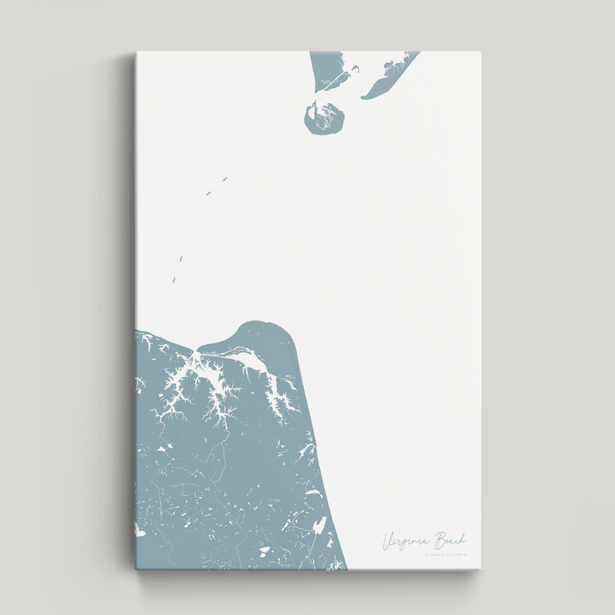 Virginia Beach Coastal Map — Canvas Vertical, soft-blue, No Frame