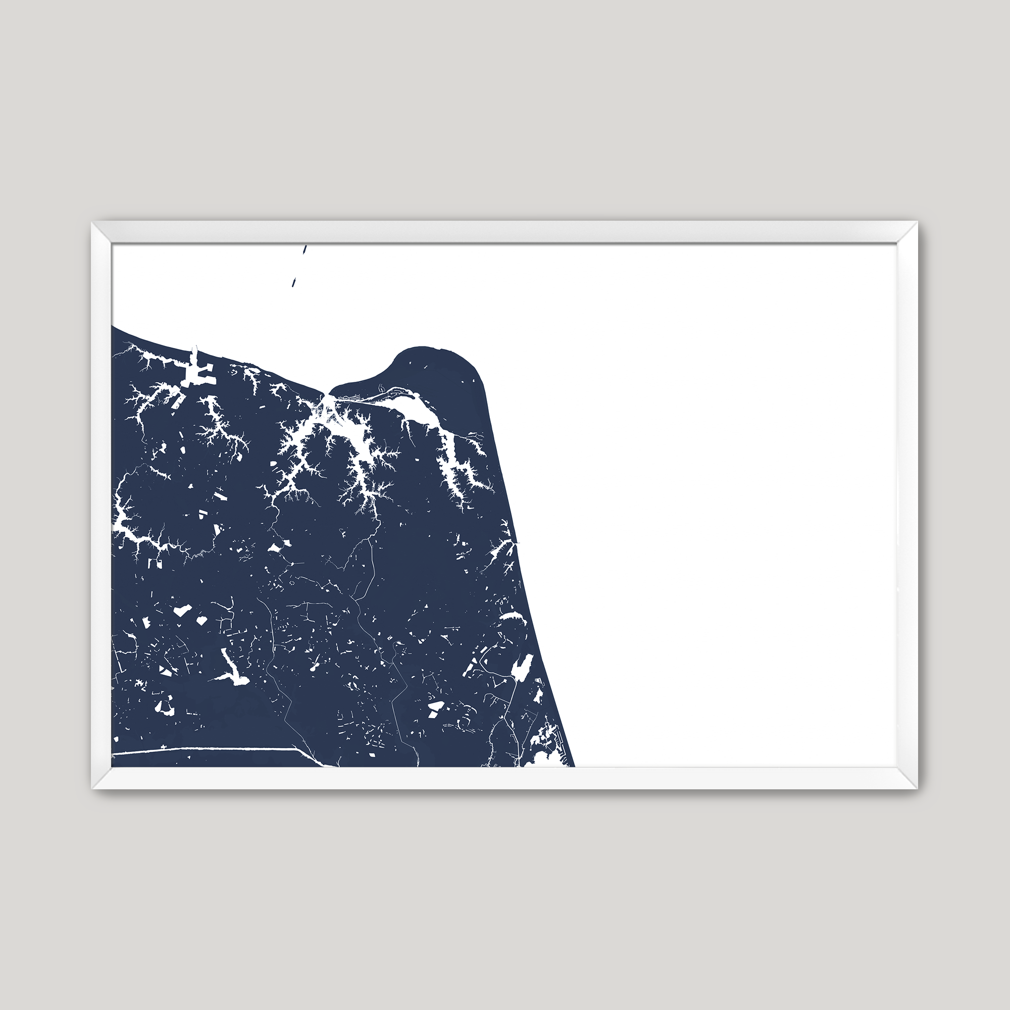 Virginia Beach Coastal Map — Fine Art Print Horizontal, navy, White Frame, 10x8