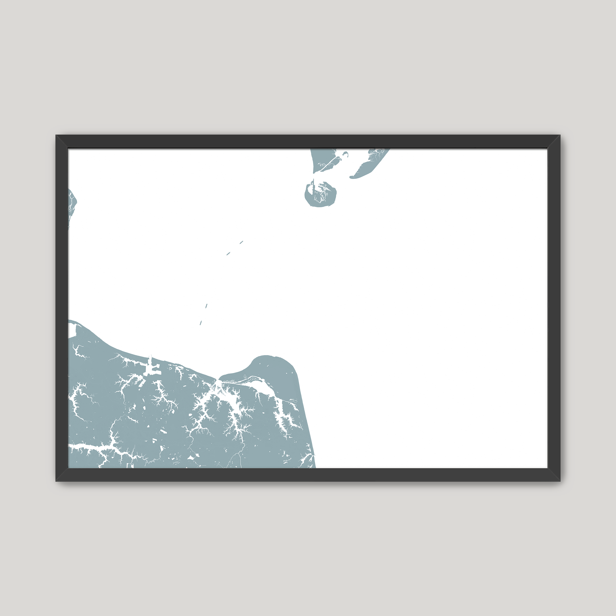 Virginia Beach Coastal Map — Fine Art Print Horizontal, soft-blue, Black Frame, 10x8