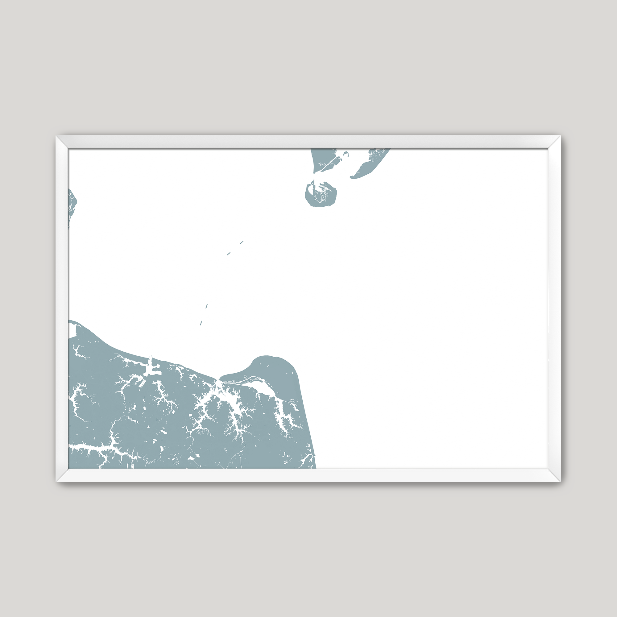 Virginia Beach Coastal Map — Fine Art Print Horizontal, soft-blue, White Frame, 10x8