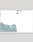 Virginia Beach Coastal Map — Fine Art Print Horizontal, soft-blue, White Frame, 10x8