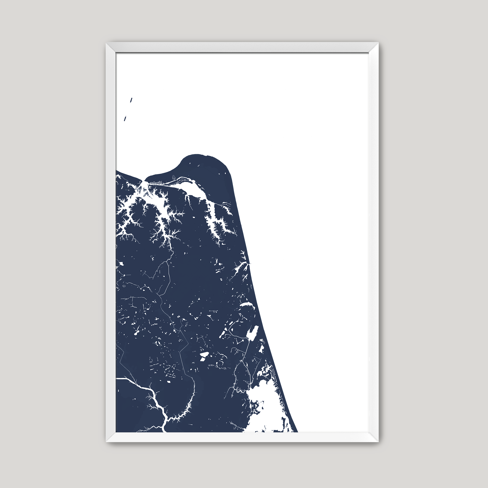 Virginia Beach Coastal Map — Fine Art Print Vertical, navy, White Frame, 8x10