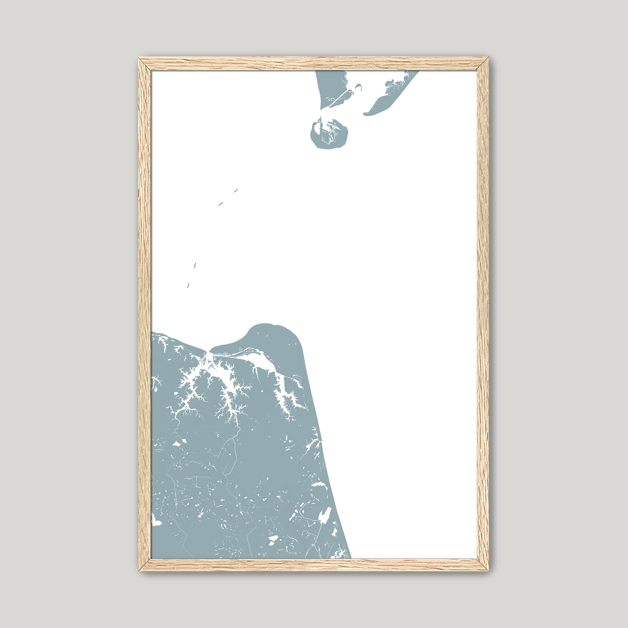 Virginia Beach Coastal Map — Fine Art Print Vertical, soft-blue, Oak, 8x10