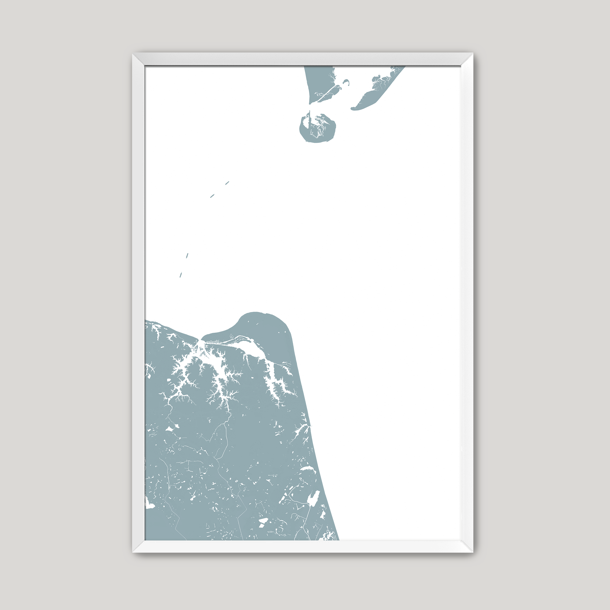 Virginia Beach Coastal Map — Fine Art Print Vertical, soft-blue, White Frame, 8x10