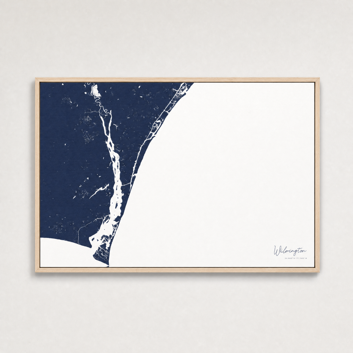 Wilmington Coastal Map — Canvas Horizontal — navy, Light Wood