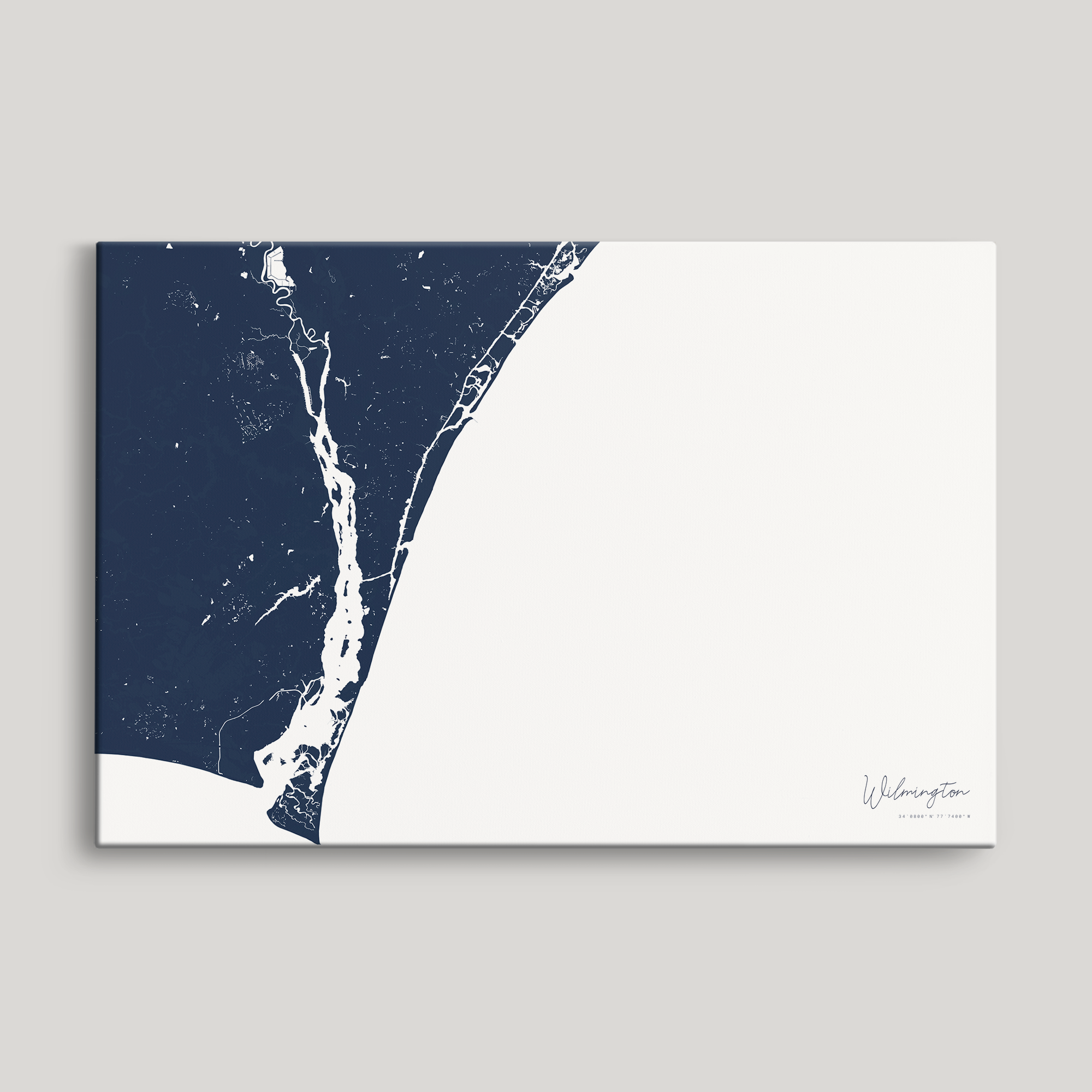 Wilmington Coastal Map — Canvas Horizontal, navy, No Frame