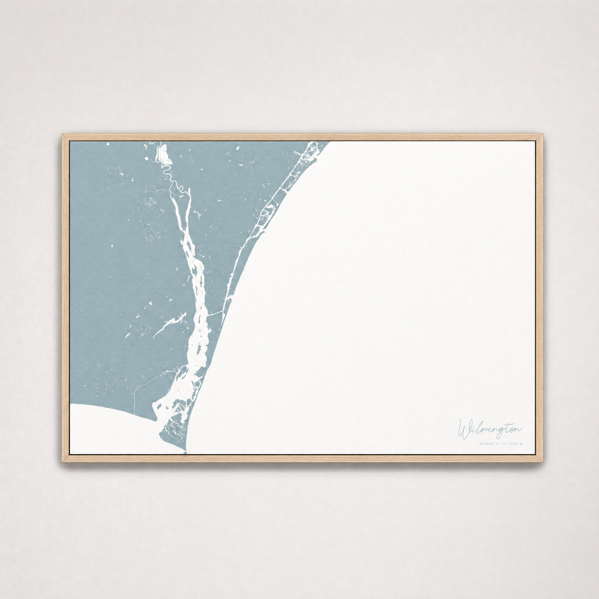 Wilmington Coastal Map — Canvas Horizontal — soft-blue, Light Wood