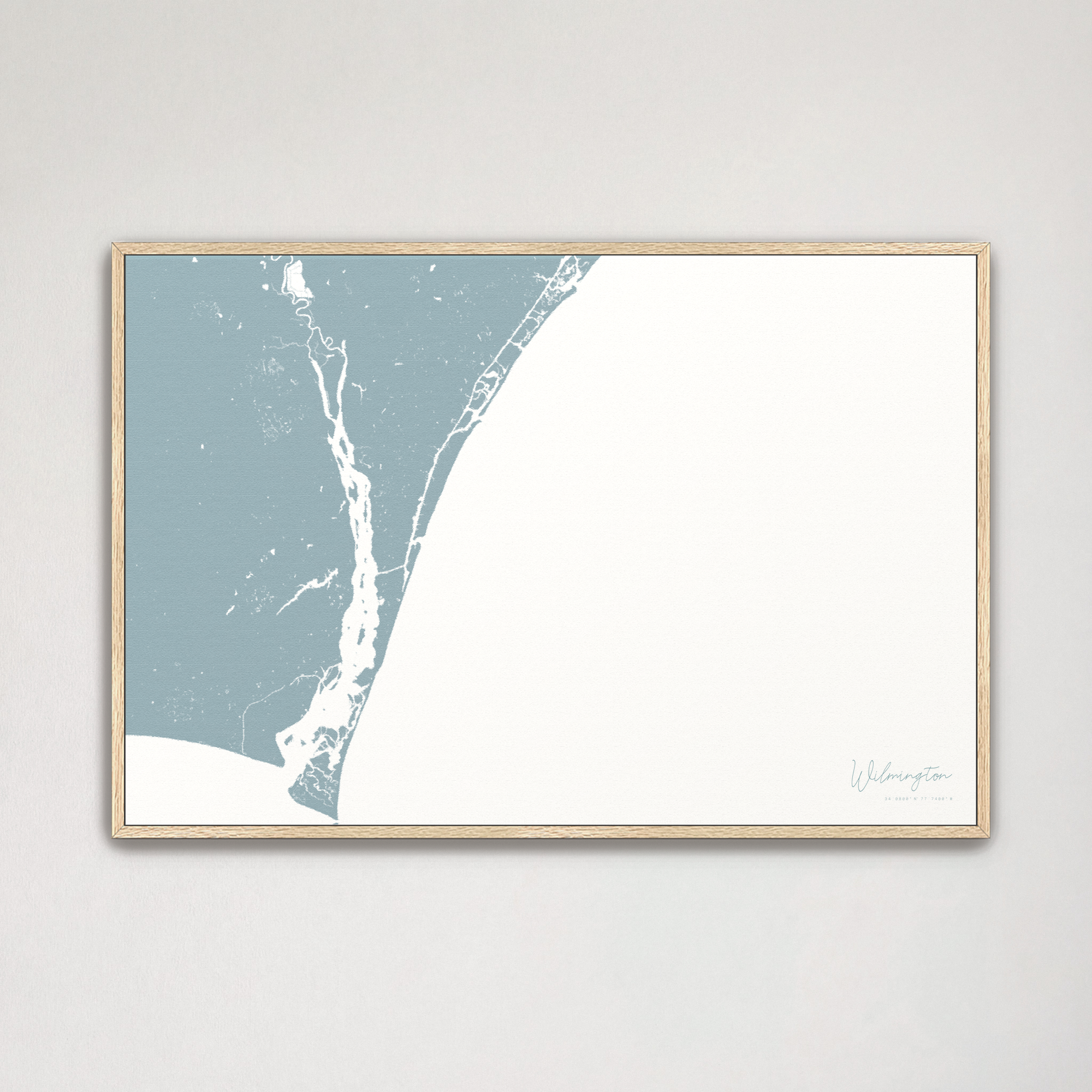 Wilmington Coastal Map — Canvas Horizontal, soft-blue, Natural Oak