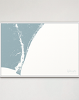 Wilmington Coastal Map — Canvas Horizontal, soft-blue, White Frame