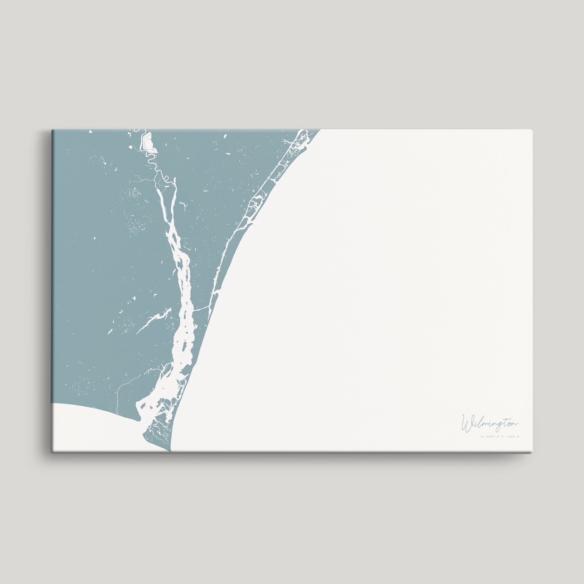 Wilmington Coastal Map — Canvas Horizontal, soft-blue, No Frame