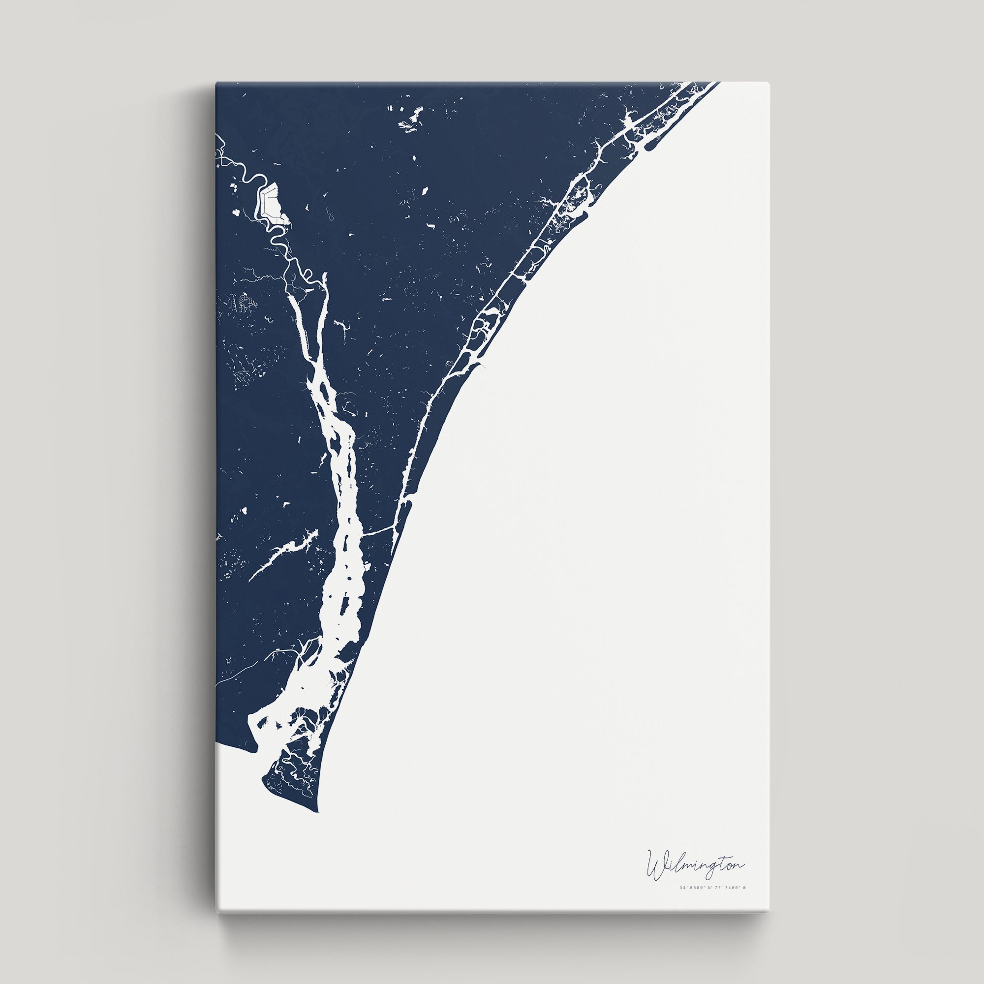 Wilmington Coastal Map — Canvas Vertical, navy, No Frame