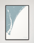 Wilmington Coastal Map — Canvas Vertical, soft-blue, Black Frame