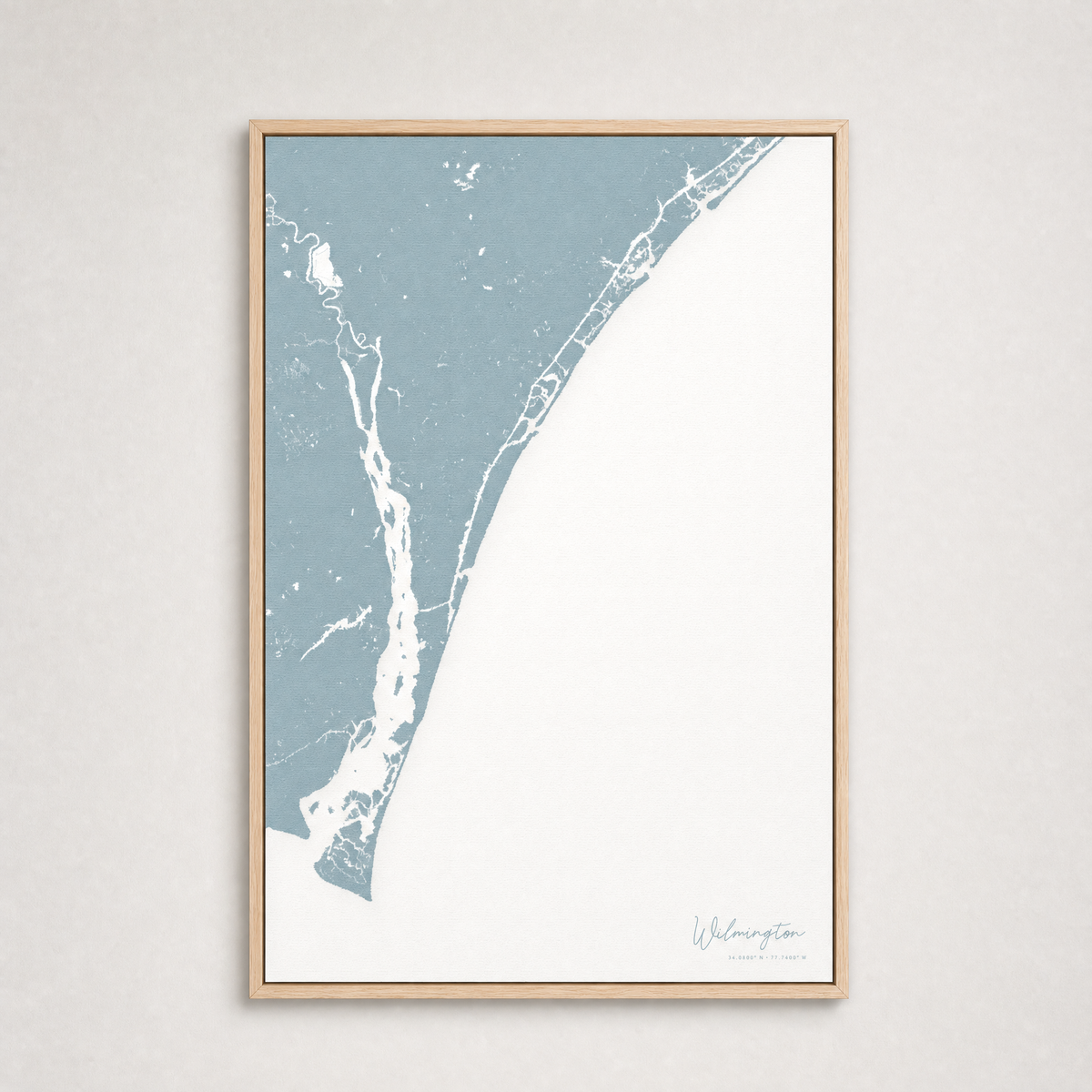 Wilmington Coastal Map — Canvas Vertical — soft-blue, Light Wood