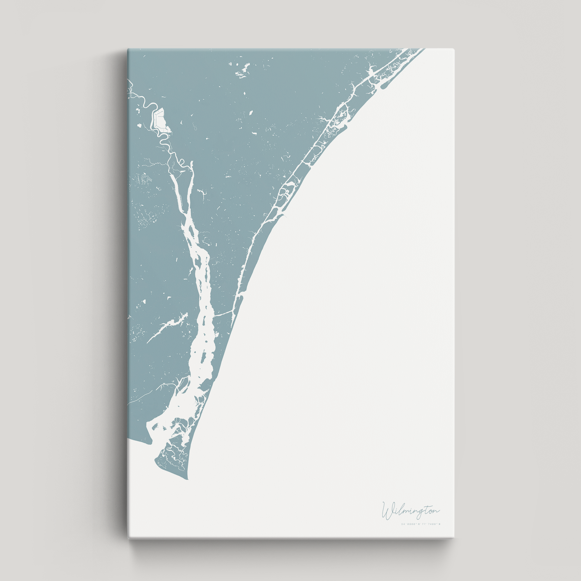 Wilmington Coastal Map — Canvas Vertical, soft-blue, No Frame