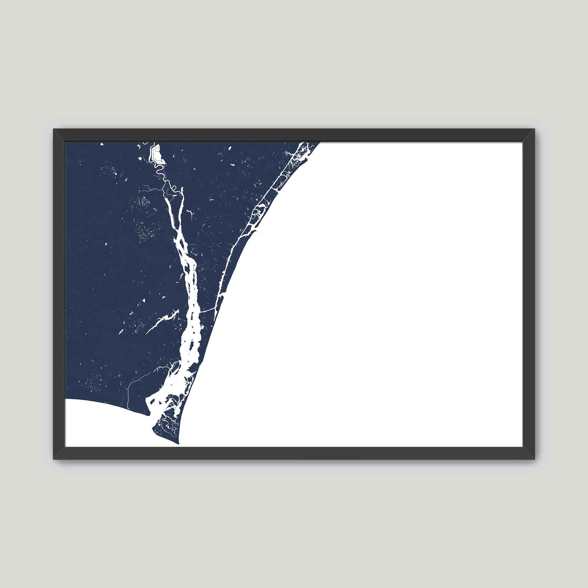Wilmington Coastal Map — Fine Art Print Horizontal, navy, Black Frame, 10x8