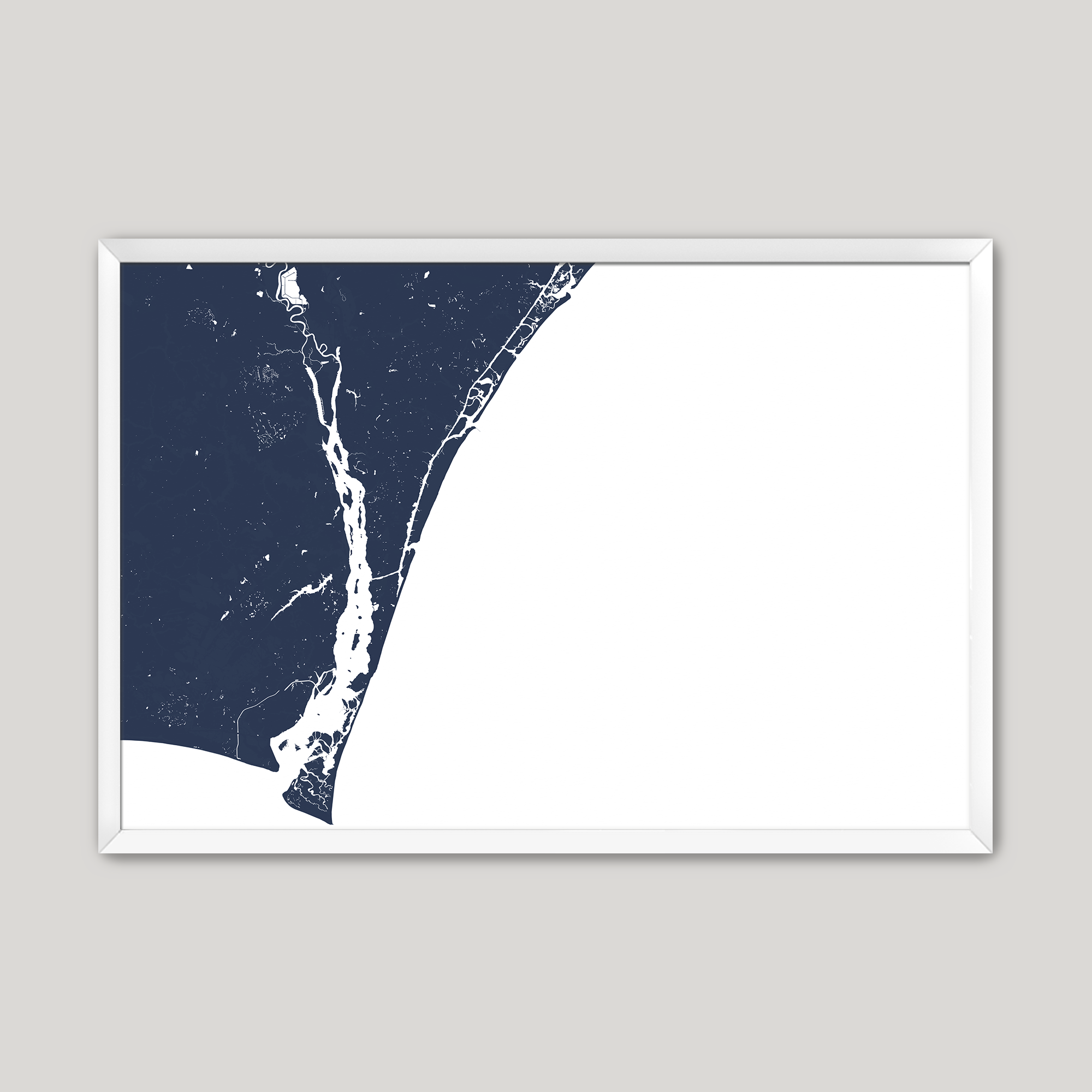 Wilmington Coastal Map — Fine Art Print Horizontal, navy, White Frame, 10x8