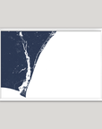Wilmington Coastal Map — Fine Art Print Horizontal, navy, White Frame, 10x8