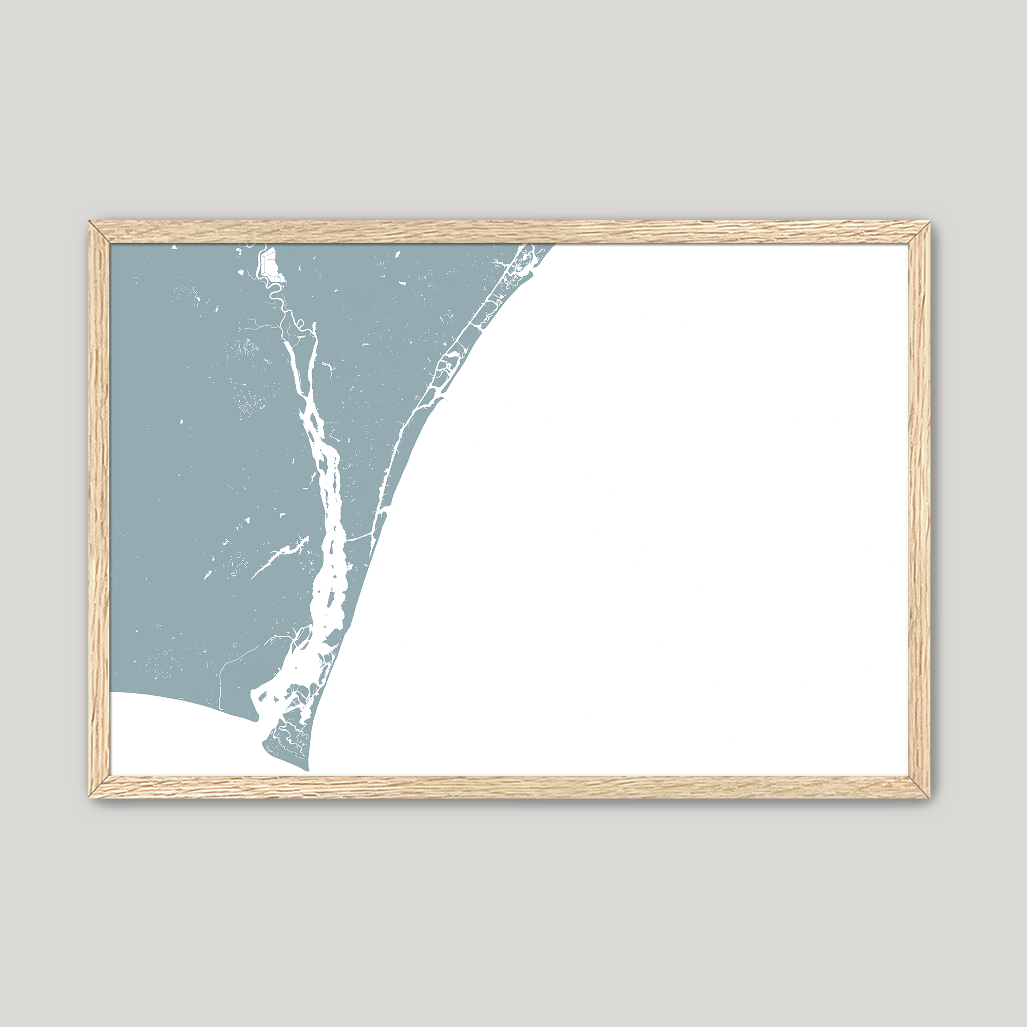 Wilmington Coastal Map — Fine Art Print Horizontal, soft-blue, Oak, 10x8