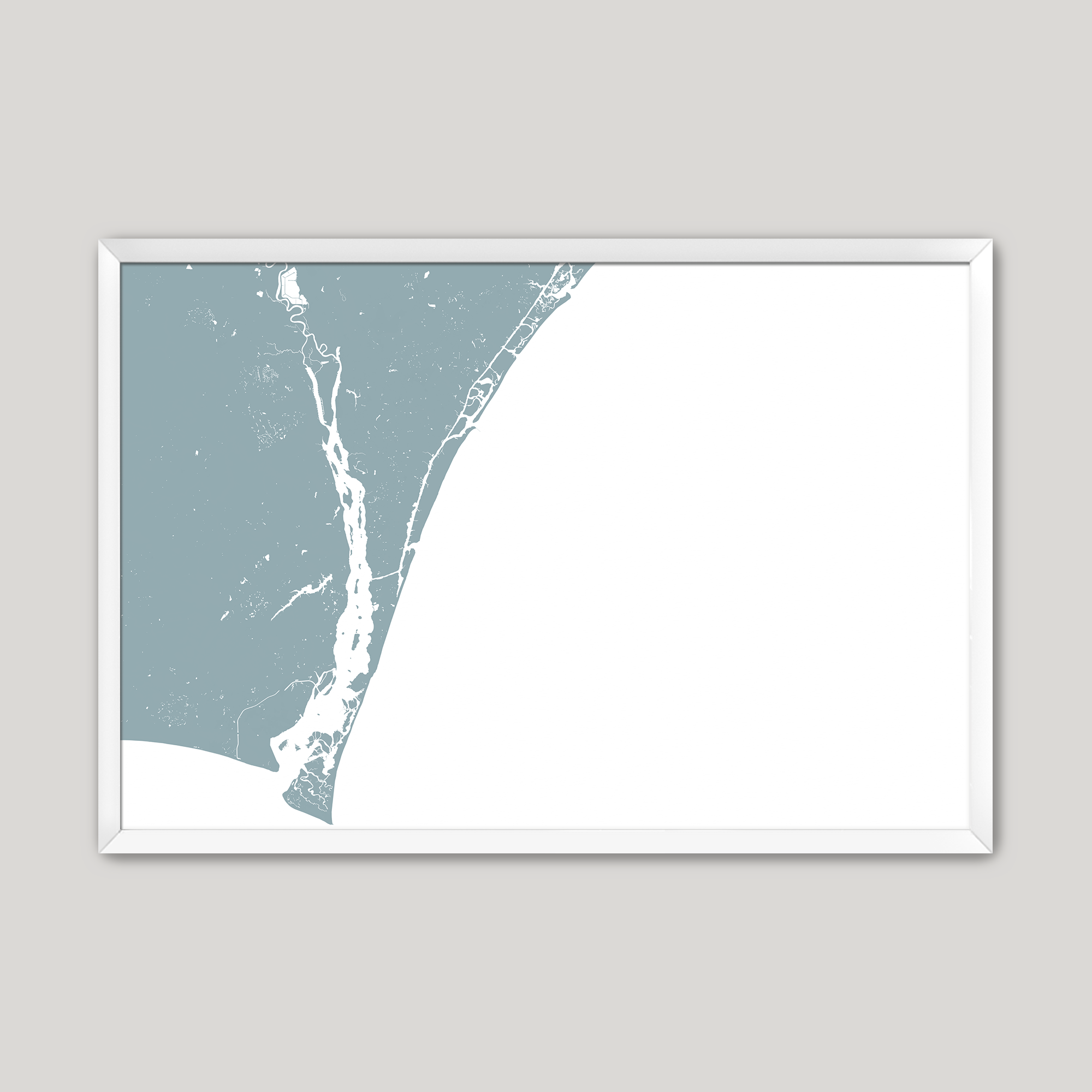 Wilmington Coastal Map — Fine Art Print Horizontal, soft-blue, White Frame, 10x8