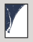 Wilmington Coastal Map — Fine Art Print Vertical, navy, Black Frame, 8x10