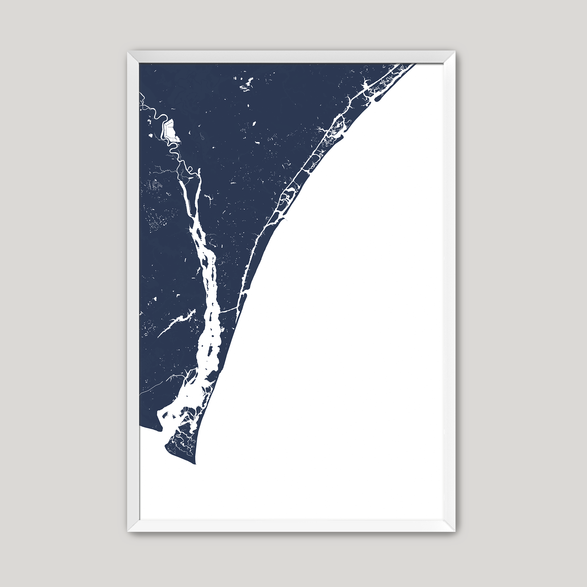 Wilmington Coastal Map — Fine Art Print Vertical, navy, White Frame, 8x10