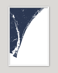 Wilmington Coastal Map — Fine Art Print Vertical, navy, White Frame, 8x10