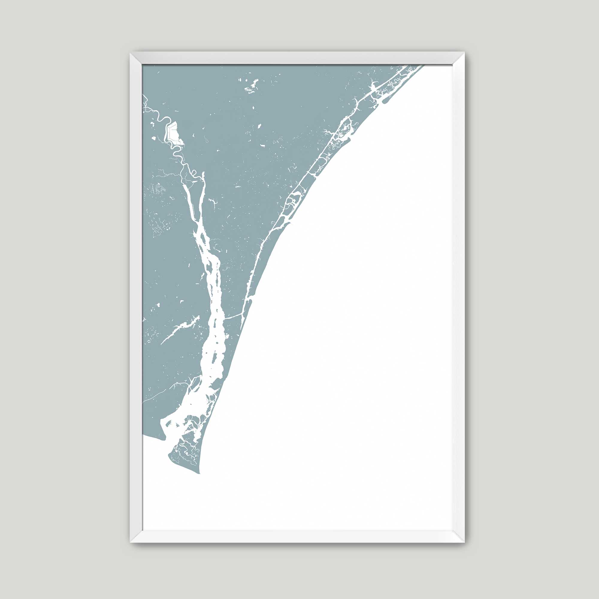 Wilmington Coastal Map — Fine Art Print Vertical, soft-blue, White Frame, 8x10