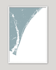 Wilmington Coastal Map — Fine Art Print Vertical, soft-blue, White Frame, 8x10